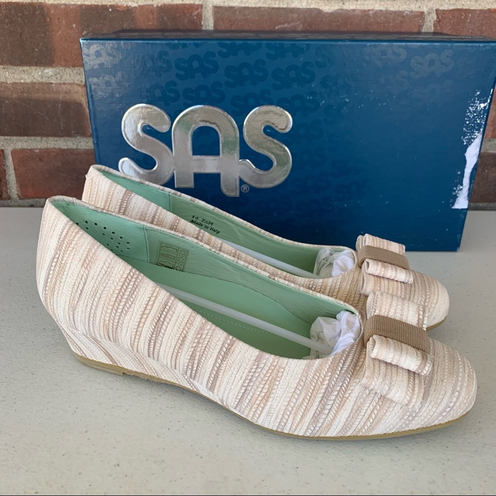 SAS Women's Shoes Audrey Leather Closed Toe Wedge Pumps, Tan Multi, Size 7.5 M